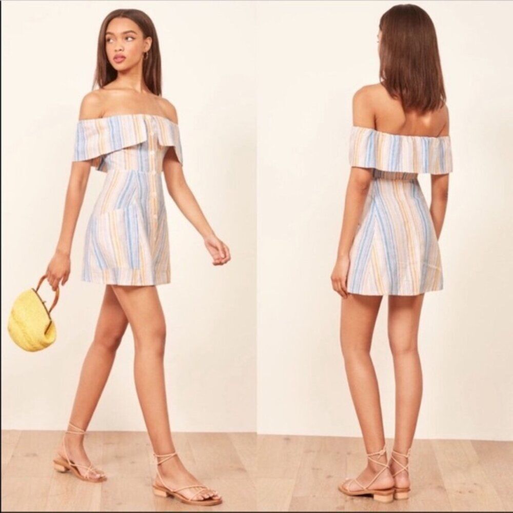 Reformation Landy Off Shoulder Linen Dress Marbella NWT Size 8